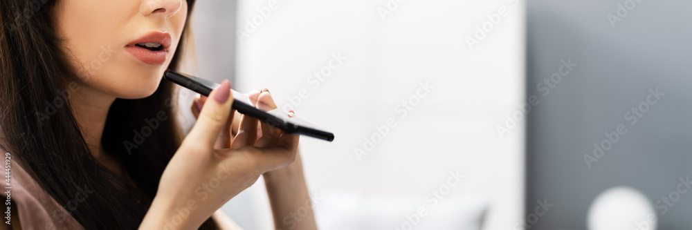 Woman Talking Using Voice Control Woman Talking Using Voice Control