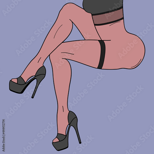 Girl legs in heels on blue background