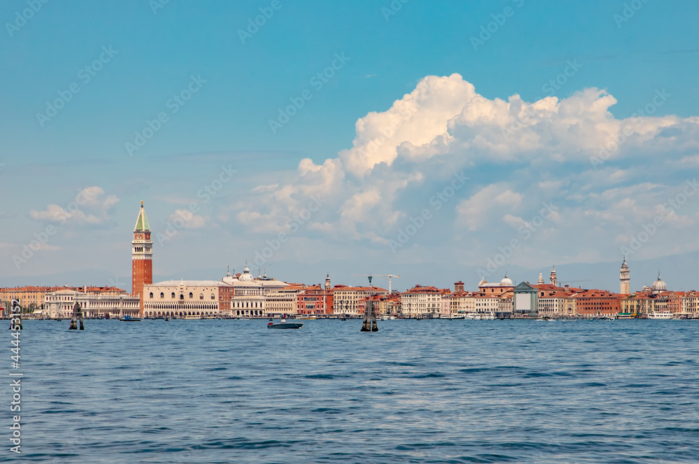 skyline of Venice by arriving at St Marks square