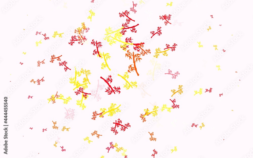 Light Red, Yellow vector doodle backdrop with branches.