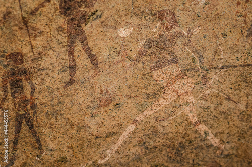 Closeup of famous White Lady of Brandberg rock painting located at the foot of Brandberg Mountain in Damaraland, Namibia, Africa.