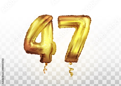 Golden foil number 47 forty seven metallic balloon. Party decoration golden balloons. Anniversary sign for happy holiday, celebration, birthday, carnival