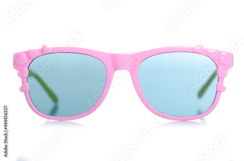 Pink sunglasses for girl baby on white background isolation