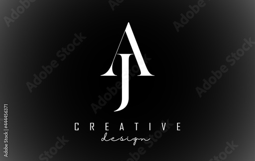 White AJ a j letters design logotype concept with serif font and elegant style vector illustration.