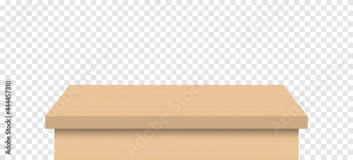 Empty wooden table top isolated on transparent background, vector illustration