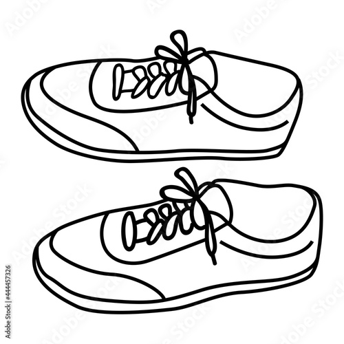 Sneakers. Sports shoes. Vector outline hand drawn illustration in doodle style.