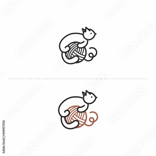 Handmade logo with Yarn . Cat and yarn. Logo for knitting. Yarn icon.