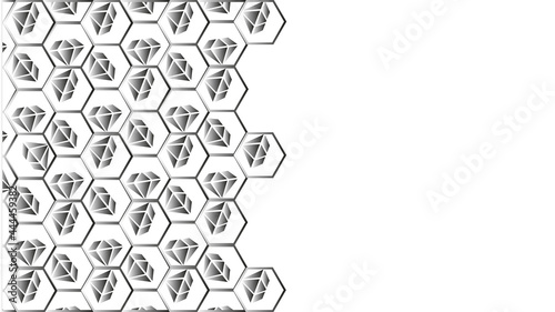 Honeycomb pattern and diamonds shape black and white gradient. Jpeg illustrtion. 