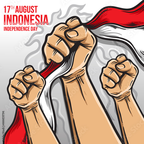 fist hand taking indonesia flag illustration