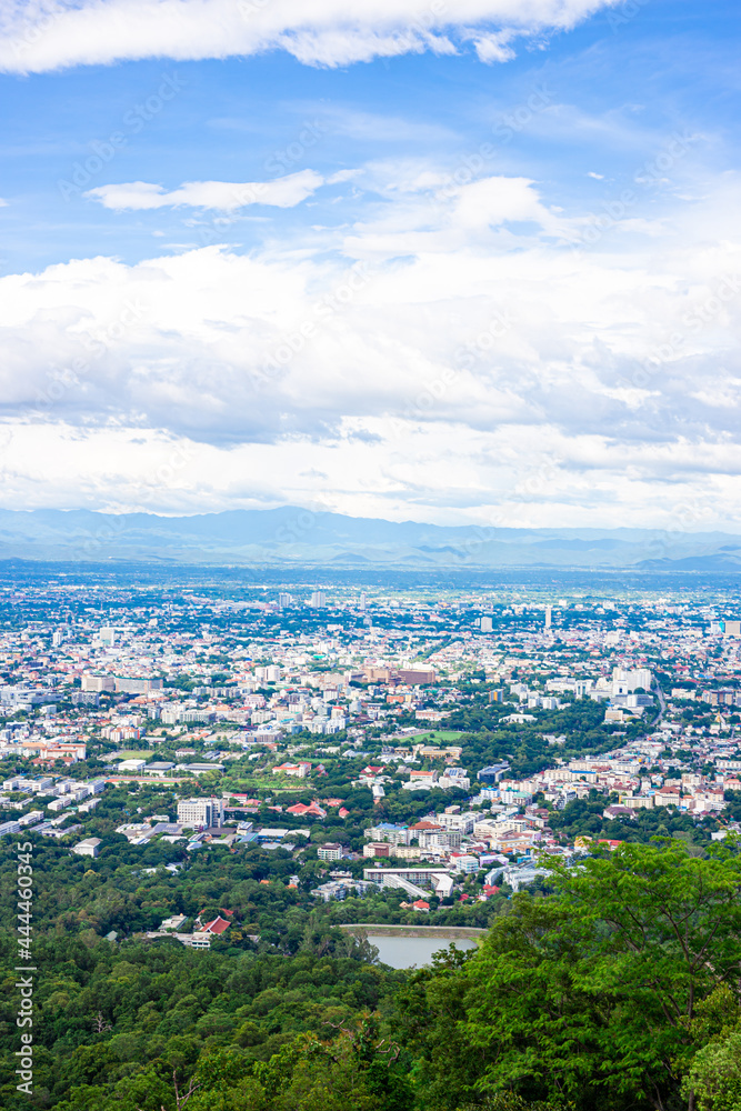 Aerial view City  from the viewpoint on top of the mountain , Chiang Mai , Thailand