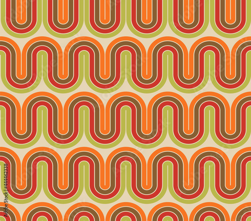 Abstract vector seamless pattern in retro 60s-70s hippie style. Trendy fashion colorful disco ornament.