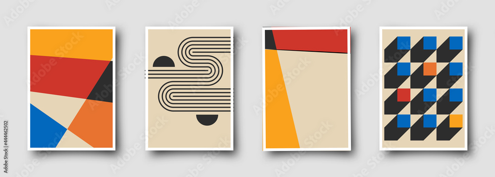 Retro 60s-70s graphic design covers. Cool vintage shape compositions. Trendy colorful bauhaus art templates. - obrazy, fototapety, plakaty 
