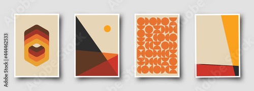 Retro 60s-70s graphic design covers. Cool vintage shape compositions. Trendy colorful bauhaus art templates.