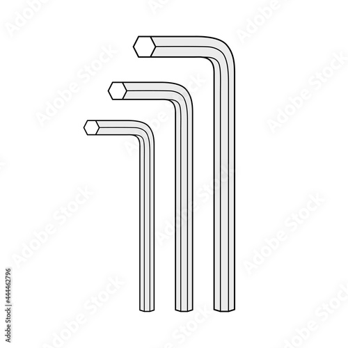 Hex key or allen wrench tool set isolated vector