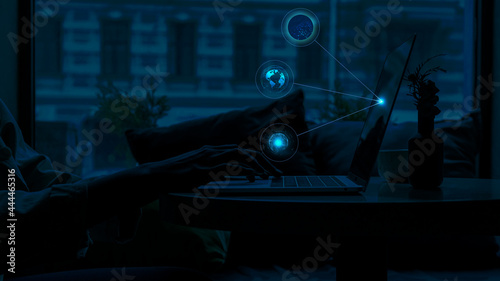 Smart computer technology on home maintenance all work one clicks way. Double exposure arts showing next generation of power and energy business.