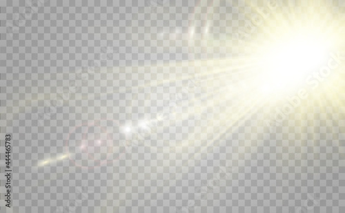 White beautiful light explodes with a transparent explosion. Vector, bright illustration for perfect effect with sparkles. Bright Star. Transparent shine of the gloss gradient, bright flash. 
