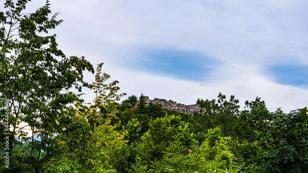 view of the medieval castle of Laviano, Italy. with trees and forest view of the medieval castle of Laviano, Italy. with trees and forest
