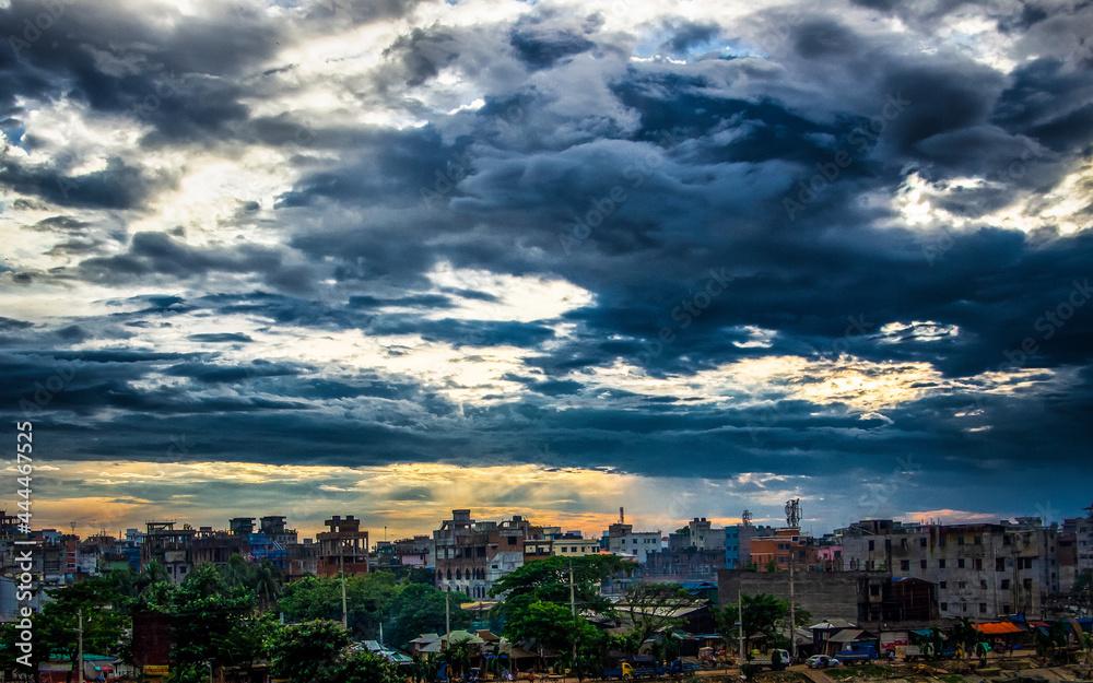 Cloudy sky over the city from, Dhaka, Bangladesh, South Asia on 21 October 2020.