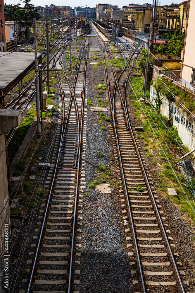 view of Salerno station, Italy. Train on tracks