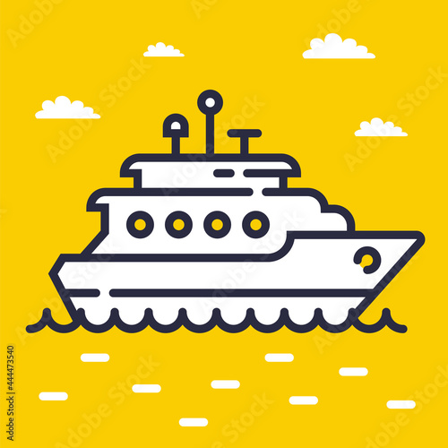 yacht icon on the sea on a yellow background. flat vector illustration