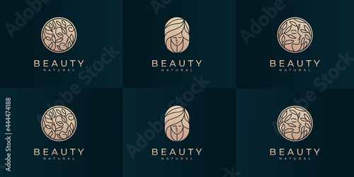 Collection of beauty woman's face logo design template.