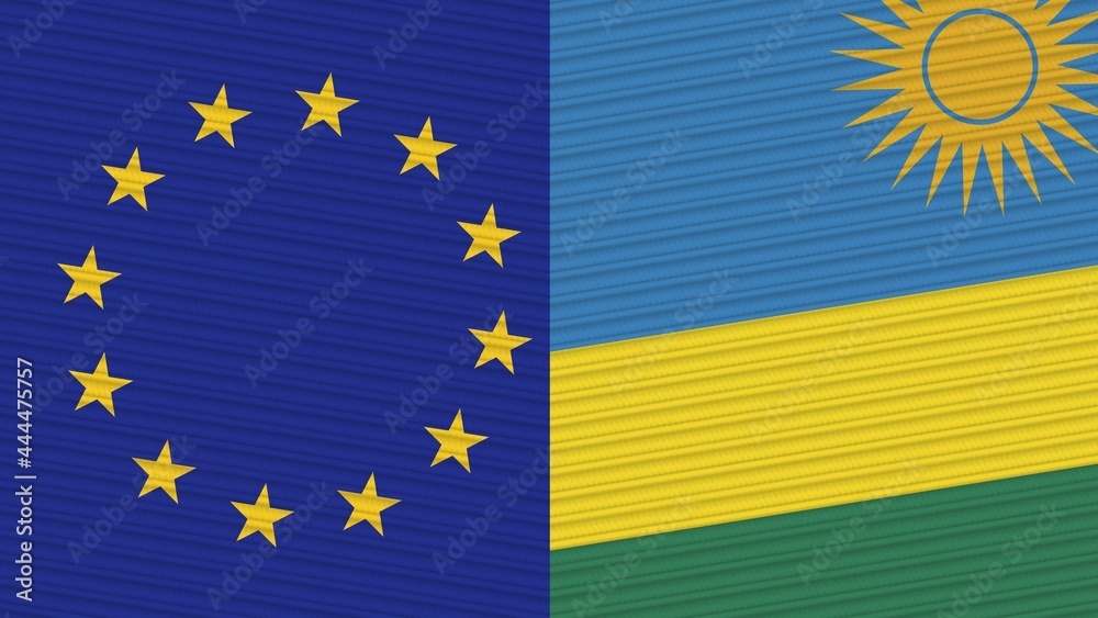 Rwanda and European Union Flags Together - Fabric Texture Illustration