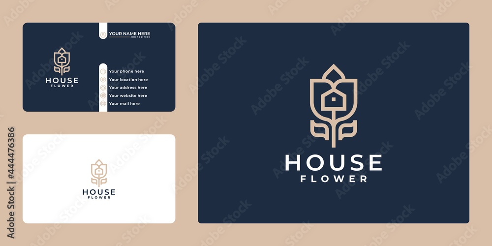 logo flower and home logo combination, with business card