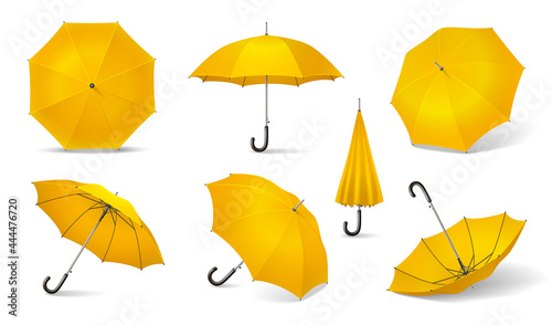 Yellow Realistic Umbrella Icon Set photo