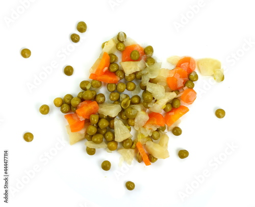 Boiled vegetables mix isolated on white.