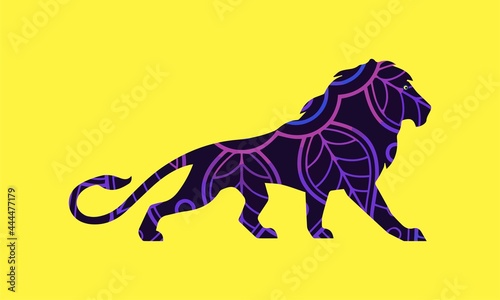 Beautiful colorfull zentangle lion on yellow background