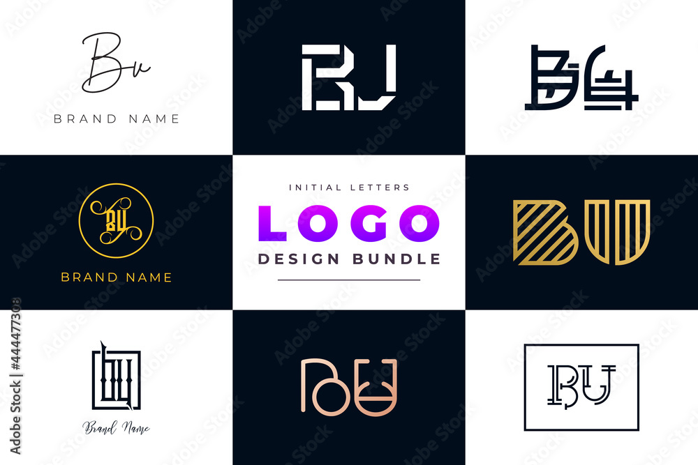 Set of collection Initial Letters BU Logo Design.