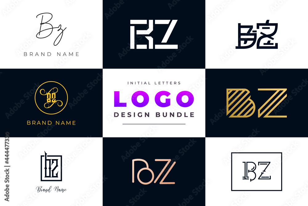 Set of collection Initial Letters BZ Logo Design.