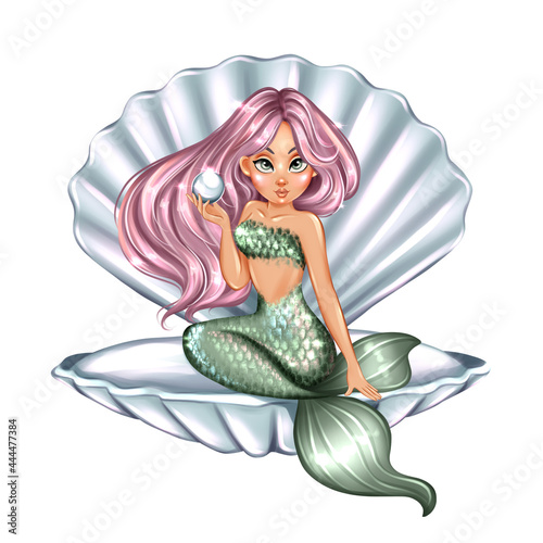 Beautiful mermaid hand drawing illustration. Virgo zodiac sign