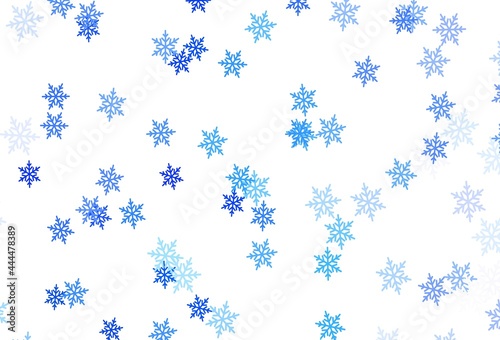 Light BLUE vector background with xmas snowflakes  stars.