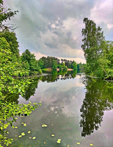 Russia, Moscow, summer, lake, forest, reflection, cloudy day