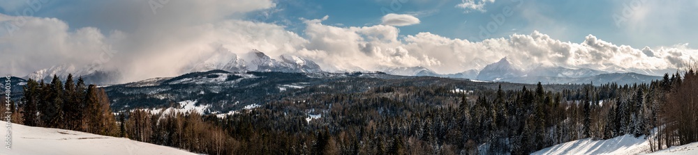 Beautiful spring landscape with a view of the Tatra Mountains