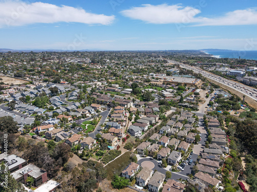 Aerial view of suburb area with residential villa in San Diego, Encinitas, South California, USA. 