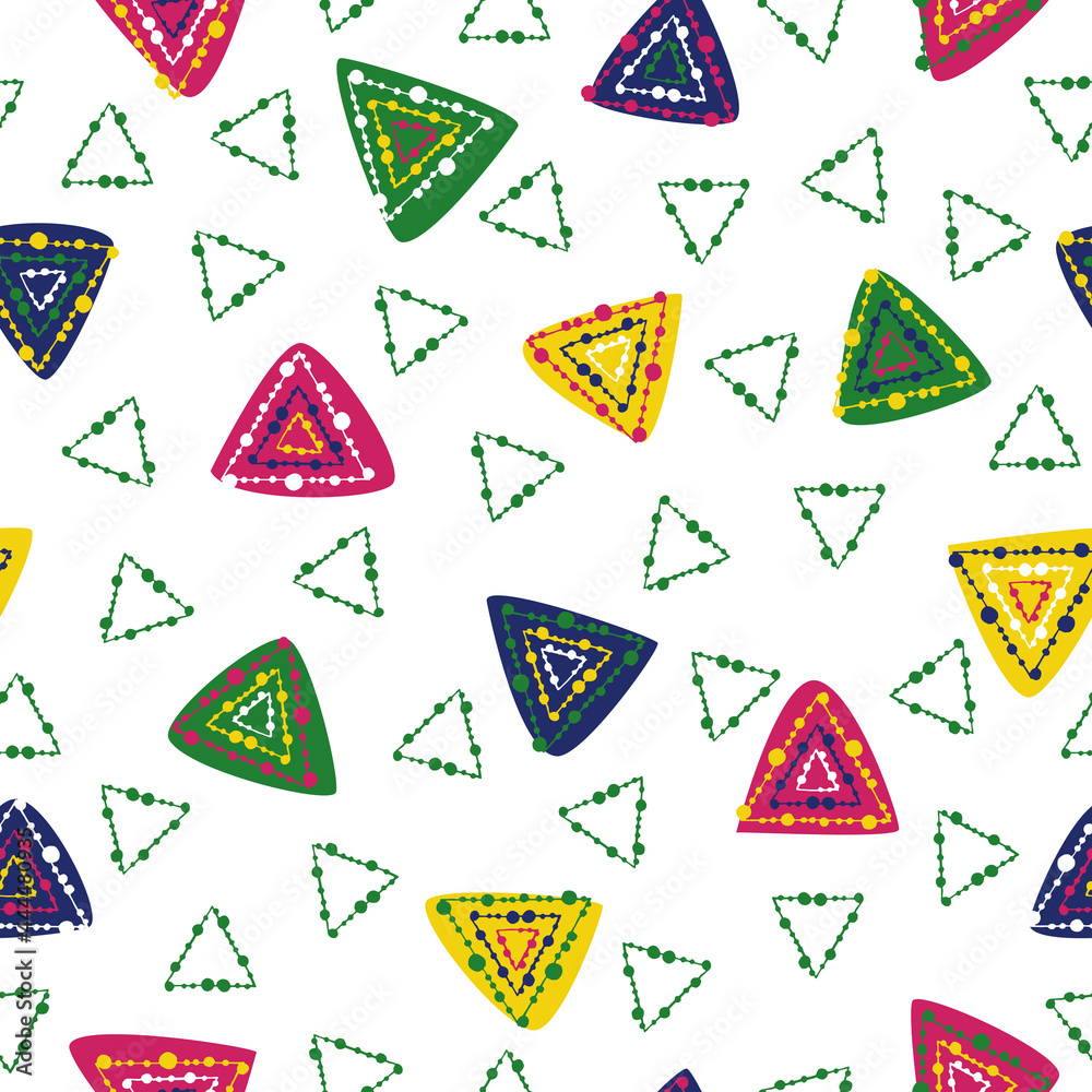 Seamless pattern, hand drawing abstract triangles geometry on  white background. Design for printing on fabrics, dishes, covers and more.
