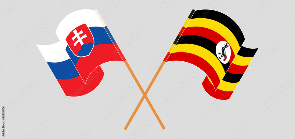 Crossed and waving flags of Slovakia and Uganda Crossed and waving flags of Slovakia and Uganda