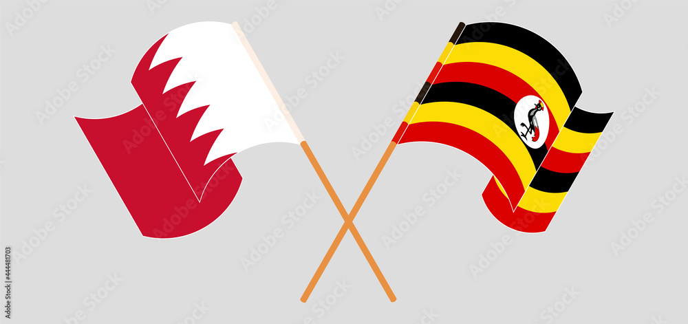 Crossed and waving flags of Bahrain and Uganda Crossed and waving flags of Bahrain and Uganda