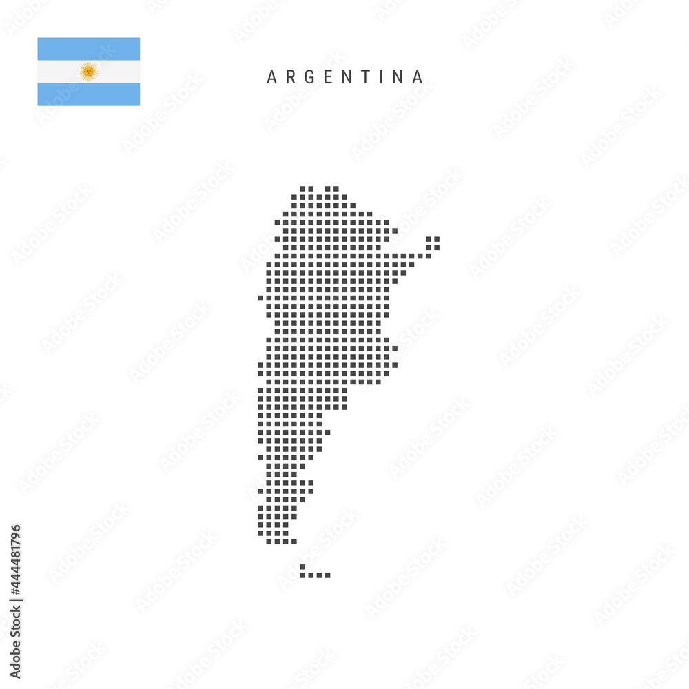 Square dots pattern map of Argentina. Argentinian dotted pixel map with flag. Vector illustration