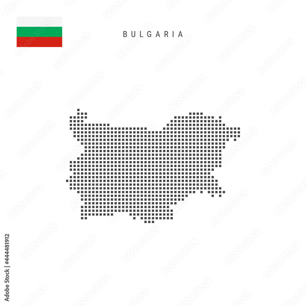 Square dots pattern map of Bulgaria. Bulgarian dotted pixel map with flag. Vector illustration