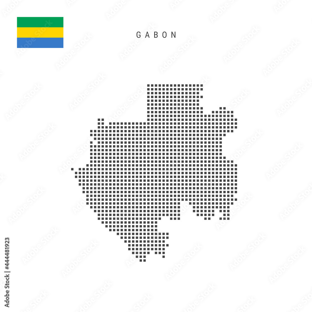 Square dots pattern map of Gabon. Gabonese dotted pixel map with flag. Vector illustration