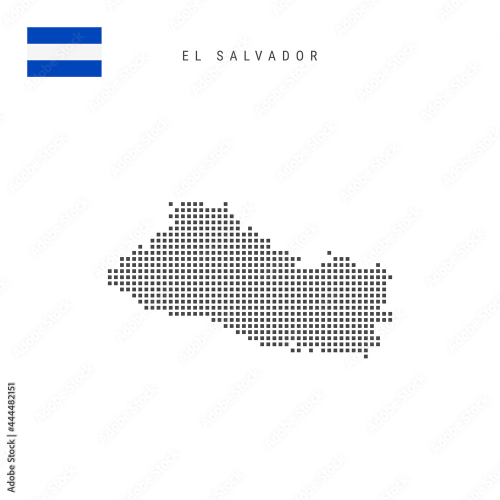 Square dots pattern map of El Salvador. Salvadoran dotted pixel map with flag. Vector illustration
