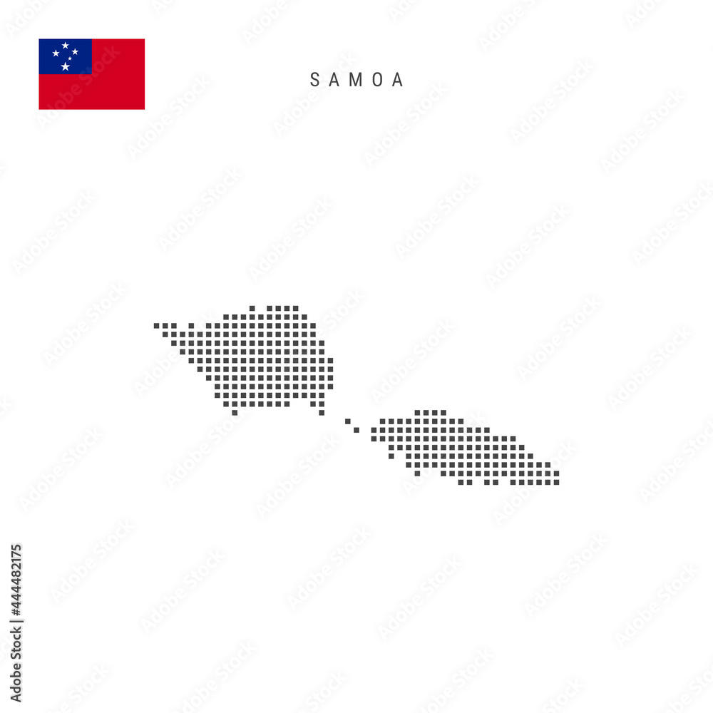 Square dots pattern map of Samoa. Samoan dotted pixel map with flag. Vector illustration