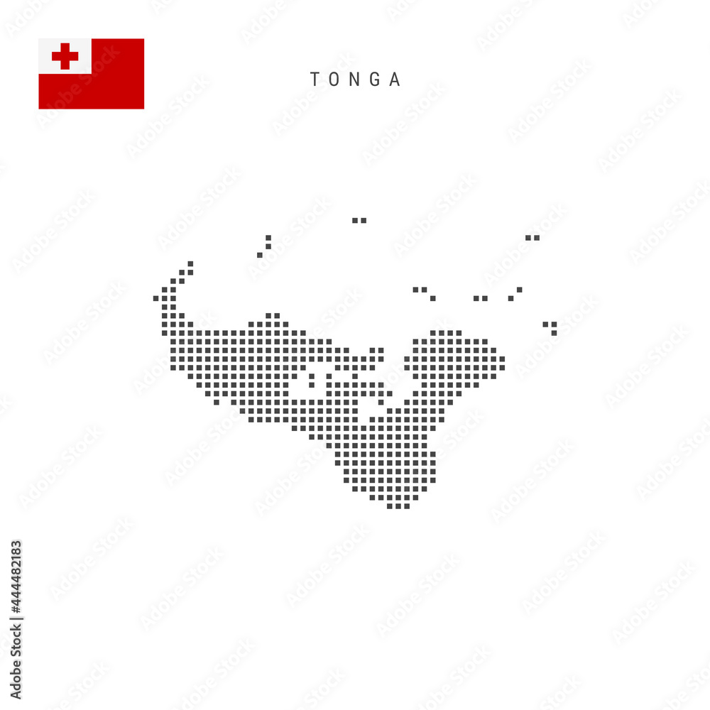 Square dots pattern map of Tonga. Tongan dotted pixel map with flag. Vector illustration