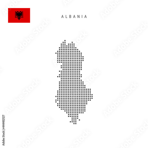 Square dots pattern map of Albania. Albanian dotted pixel map with flag. Vector illustration