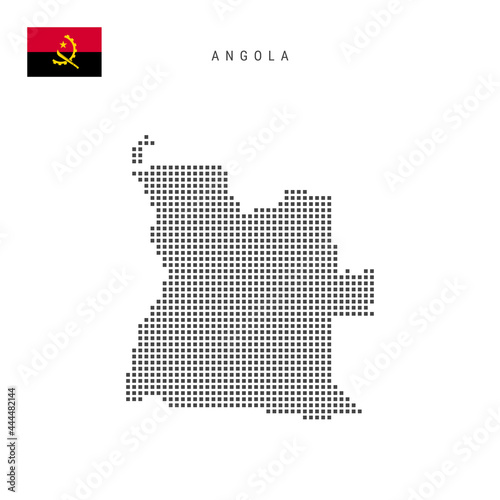 Square dots pattern map of Angola. Angolan dotted pixel map with flag. Vector illustration photo