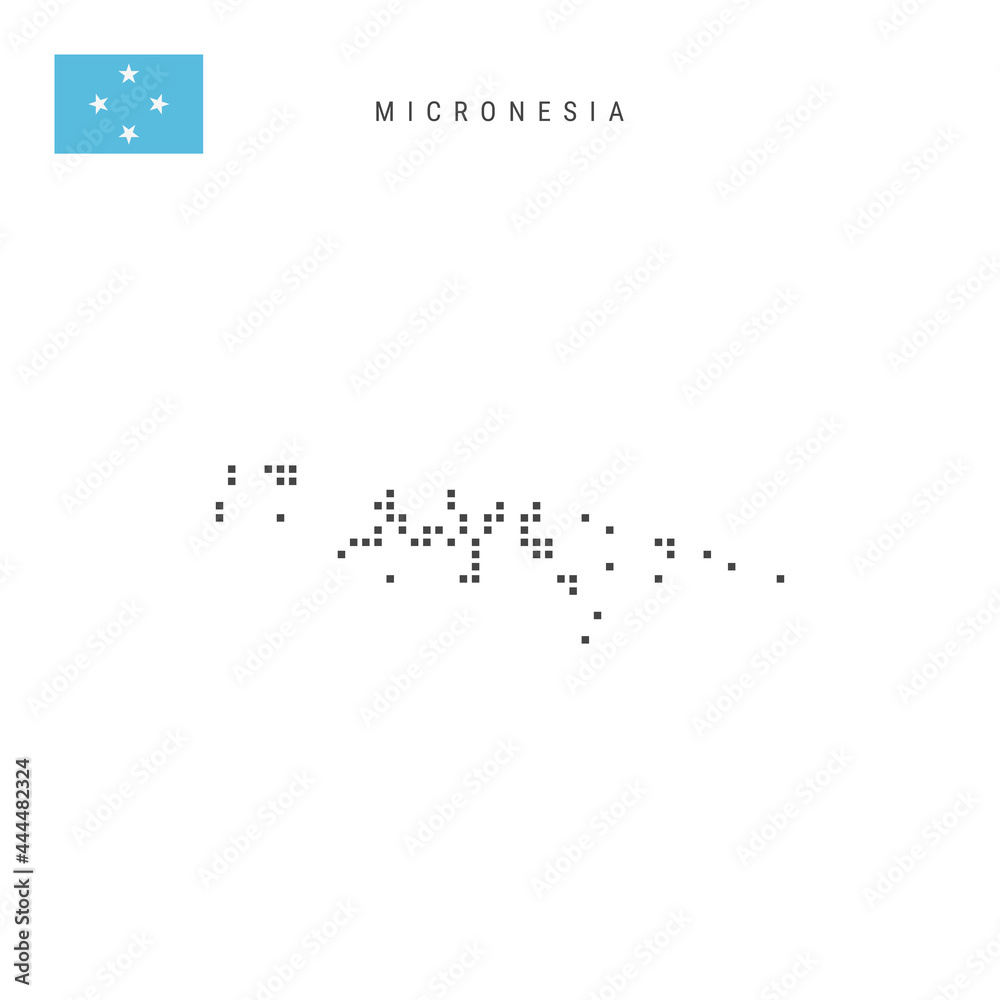 Square dots pattern map of Micronesia. Micronesian dotted pixel map with flag. Vector illustration