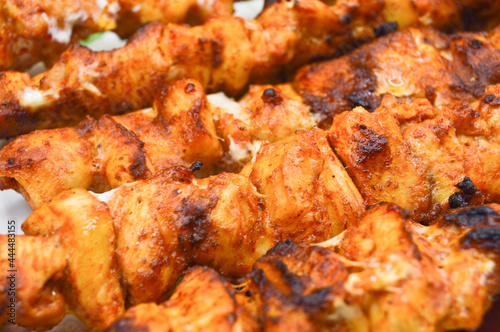 Photography Dining table and chicken shish kebab in a luxury restaurant, delicious tavuk sis